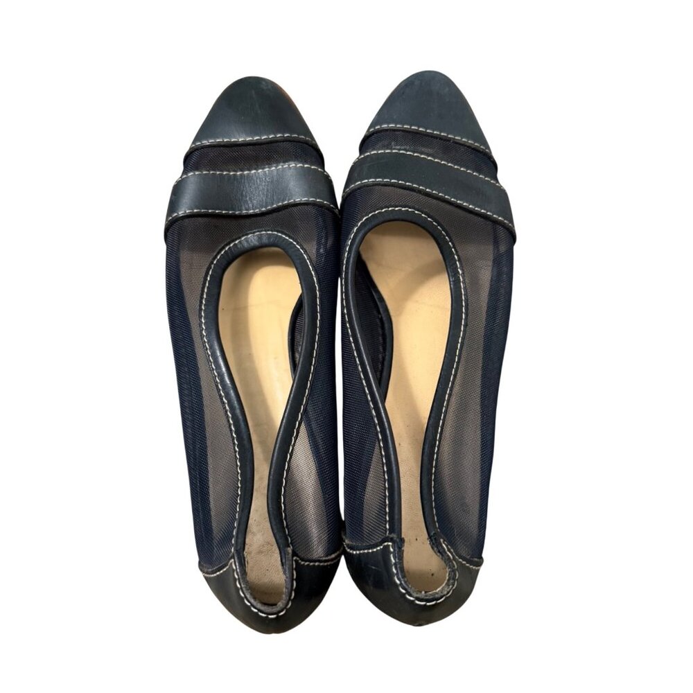 Gucci Mesh Navy Blue Leather Slip On Ballet Flats Womens Size 38/39 - Picture 6 of 10